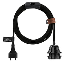 Load image into Gallery viewer, Bala hanging lamp in French linen - Black - woven cord - 4.5m