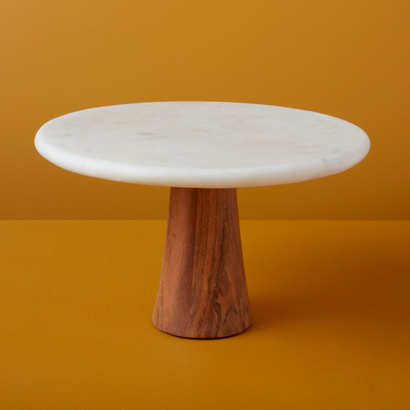 White Marble & Wood Cake Stand, Large