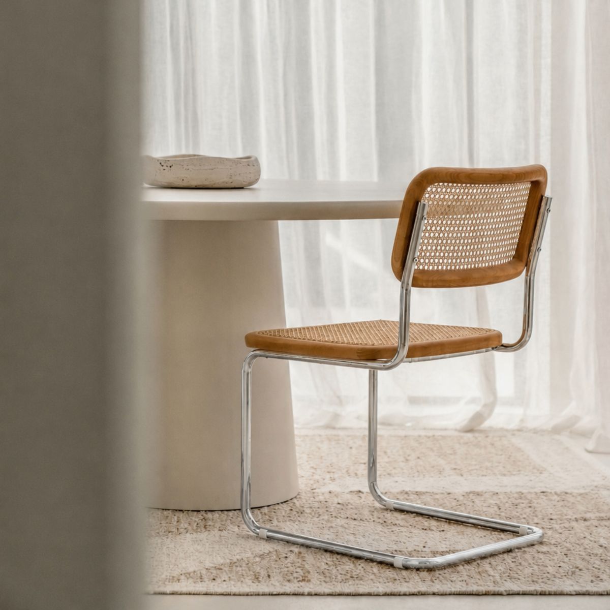 Swing Dining Chair - Natural Rattan - Walnut/Chrome