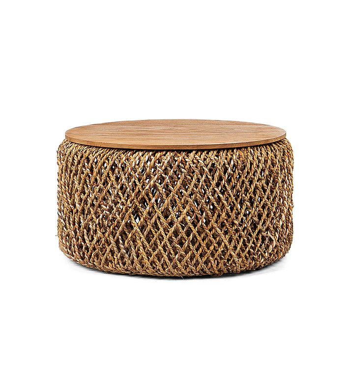 Abaca and teak coffee table