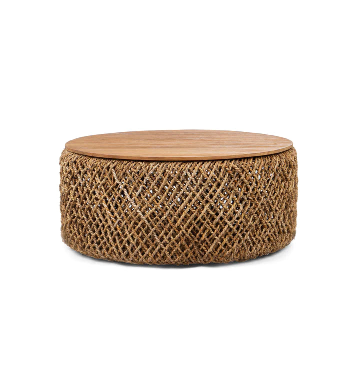 Abaca and teak coffee table