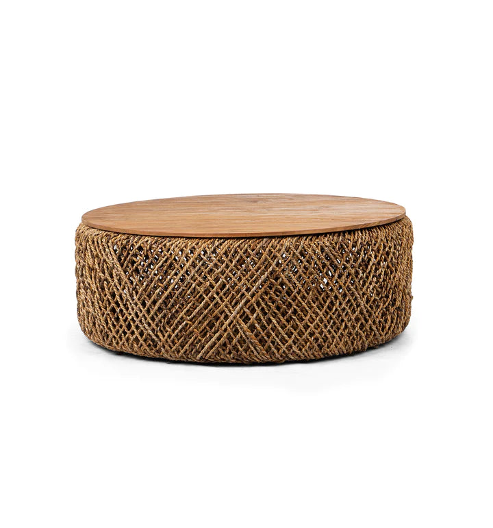 Abaca and teak coffee table