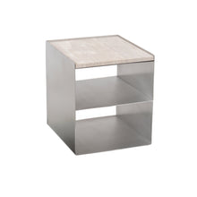 Charger l'image dans la galerie, Coffee Table Sofia W43 D38 H43.3 - Brushed Steel - White Travertine Top - Straight Edge