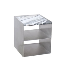 Load image into Gallery viewer, Coffee table Sofia W43 D38 H43.3 - Brushed steel - Italian blue white marble top - Straight edge