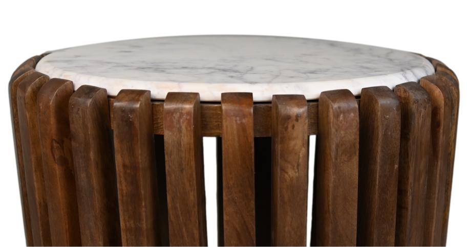Coffee table round Mango Wood & White Marble - ø45x50