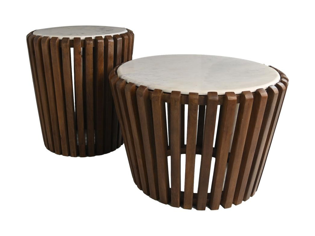 Coffee table round Mango Wood & White Marble - ø45x50