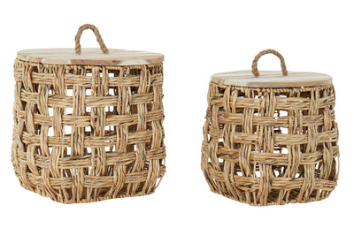 BASKET SET 2 REED WOOD 44X44X42,5 TOP NATURAL