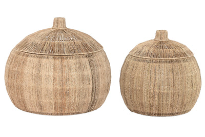 BASKET SET 2 JUTE 55X55X45 WITH CAP NATURAL BROWN