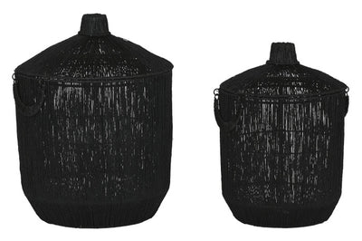 BASKET SET 2 JUTE METAL 40X40X52 WITH LID BLACK