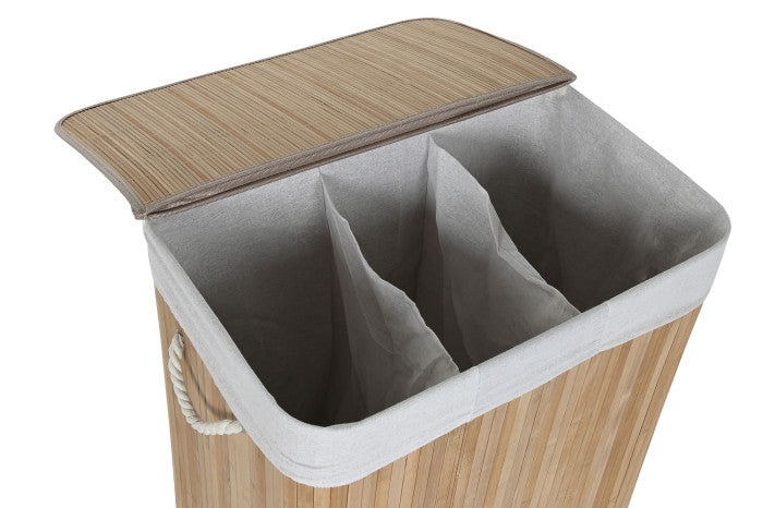 LAUNDRY BASKET BAMBOO 60X40X60 140L 3 COMPARTIMENT