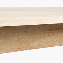 Cargar imagen en el visor de la galería, Travertine coffee table natural wood base rectangular