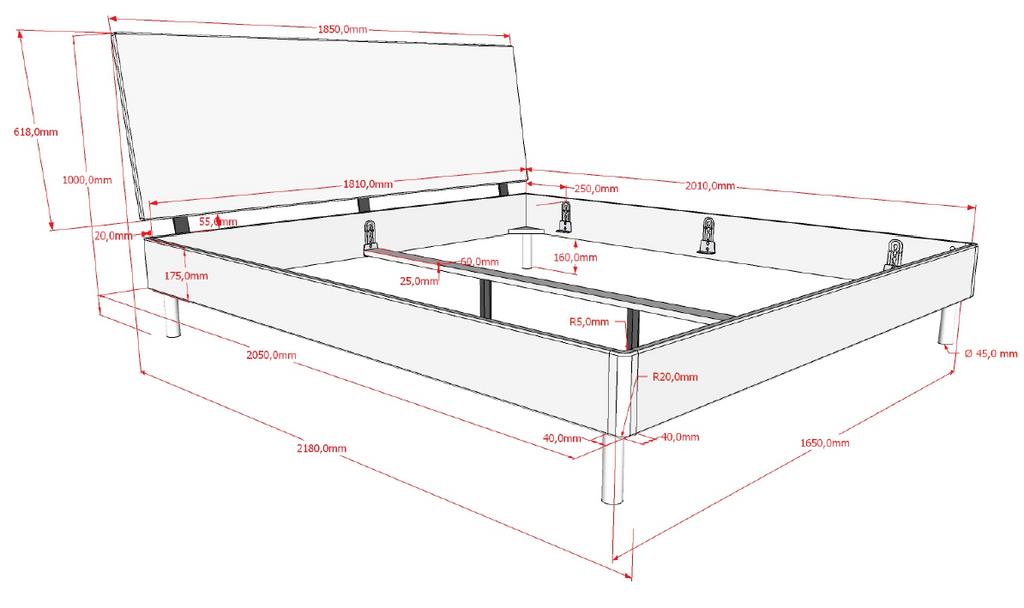 Solid oak wood bed w. bed side table