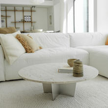 Load image into Gallery viewer, Coffee table Bonzac - 90 cm - Stainless steel - White Travertine - Unfilled