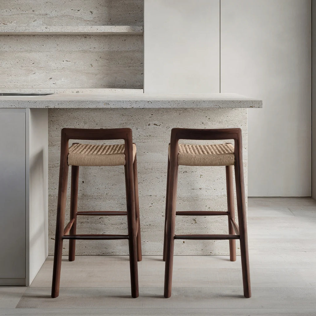 Chair Nulla - W41 D44 H79 - Acacia walnut - Latte paper rope - Seat height 65cm