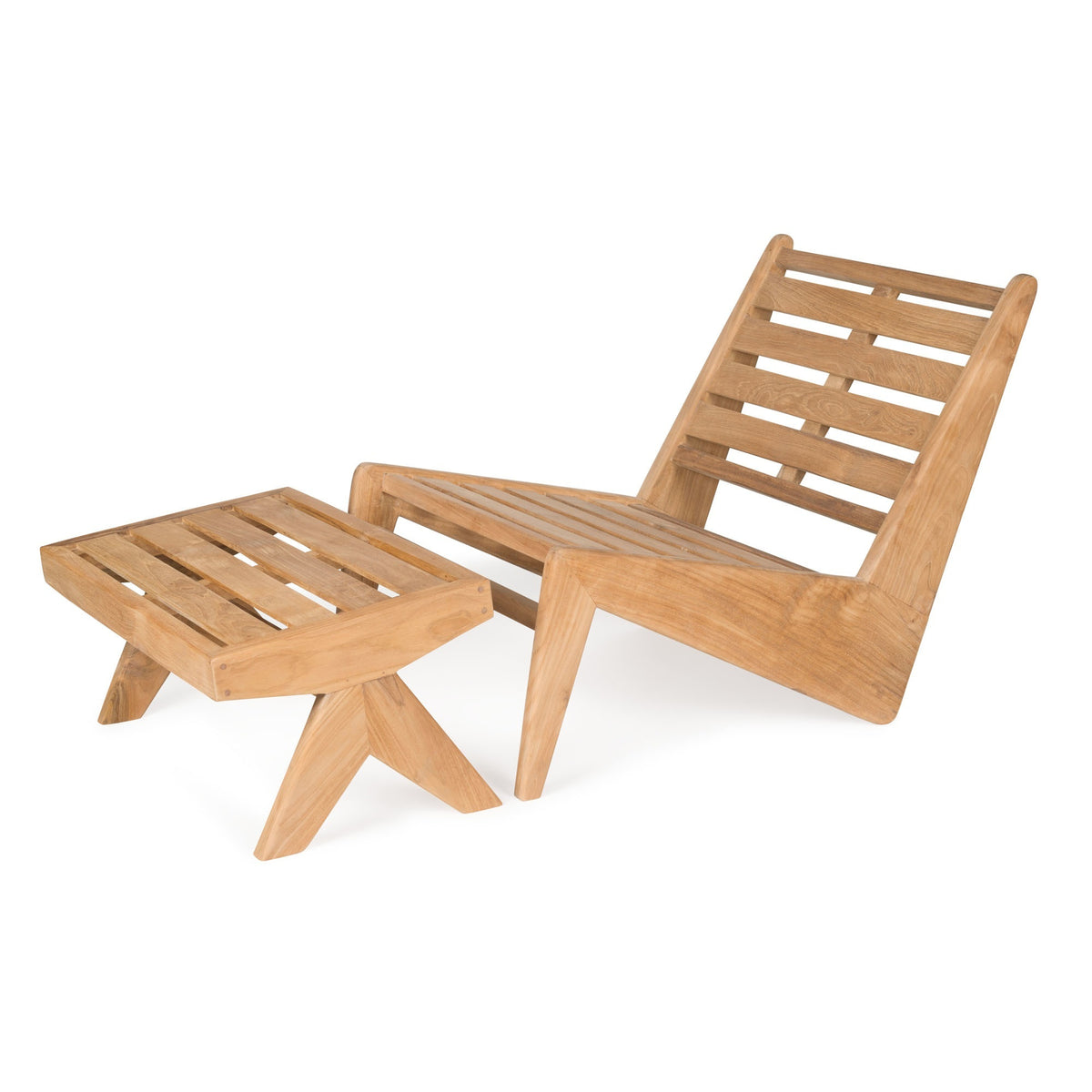 Set of Chair & Footstool - Teak Outdoor