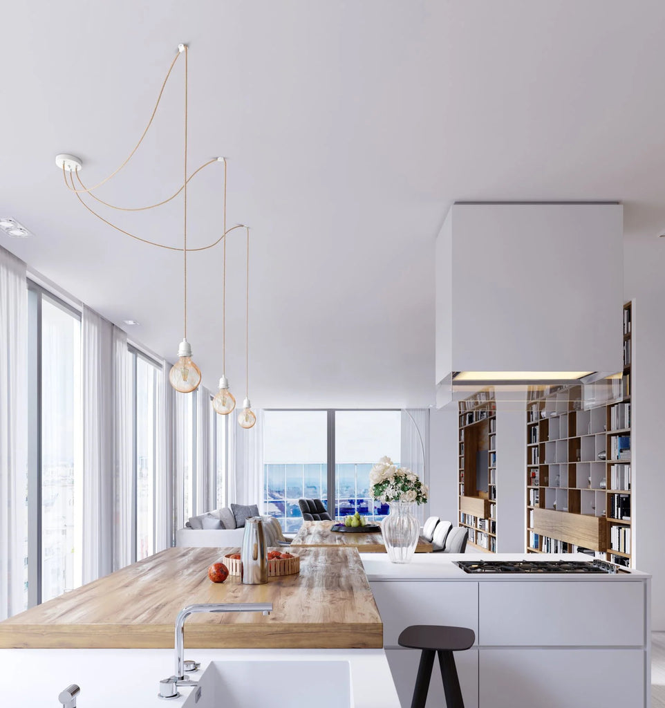 Hang-5 Ceiling Pendant 5 Wires 3.50m - Raw String White Socket