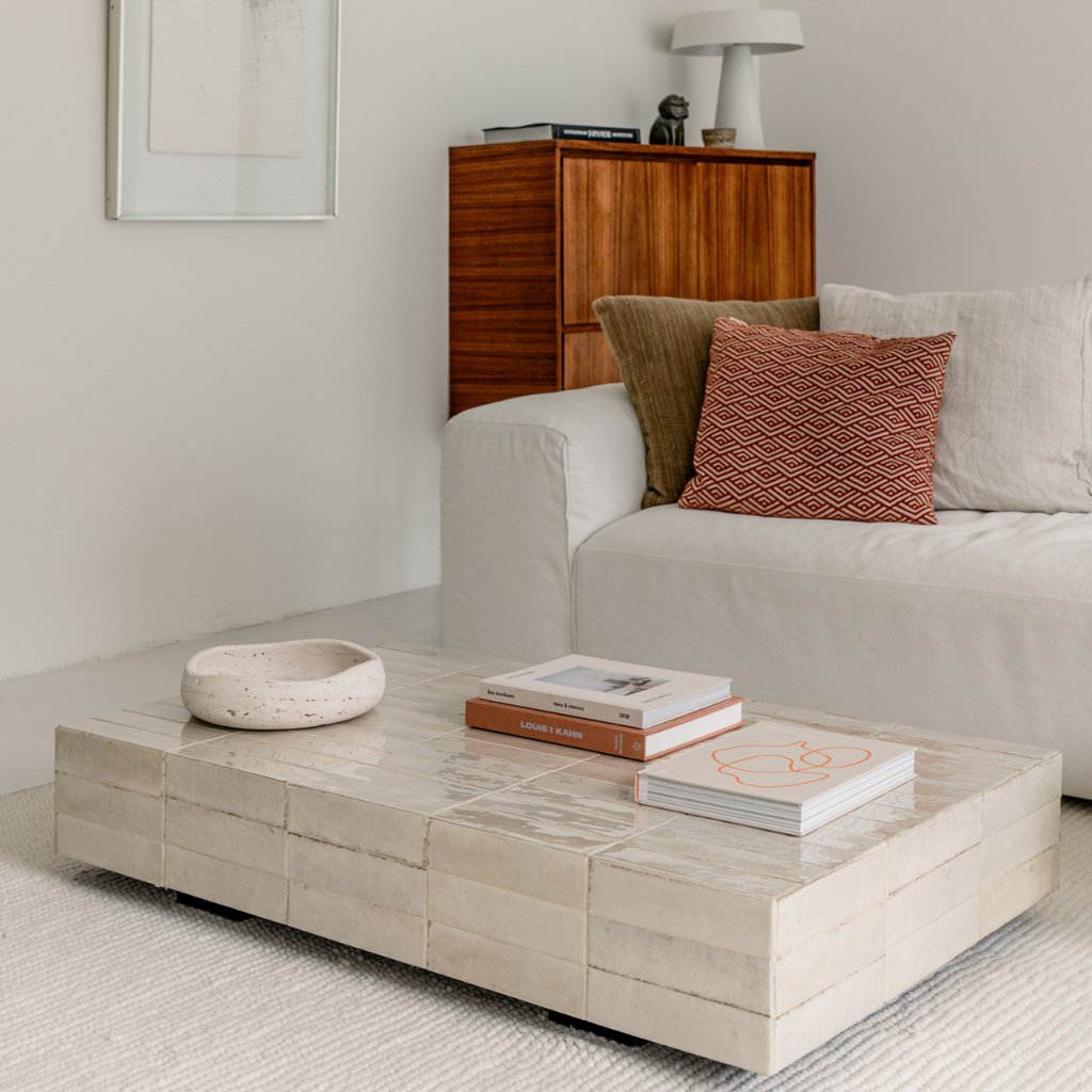 Coffee table Tilo - W120 D72 H23 - Light beige tile