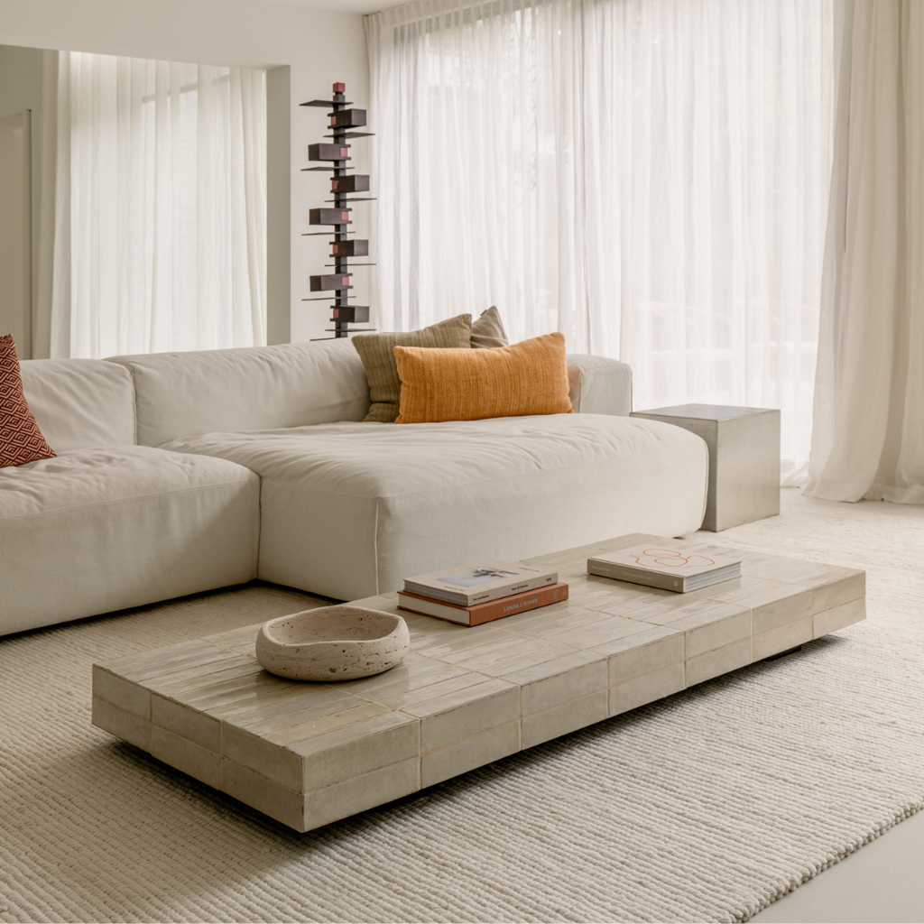 Coffee table Tilo - W168 D72 H18 - Light beige tile