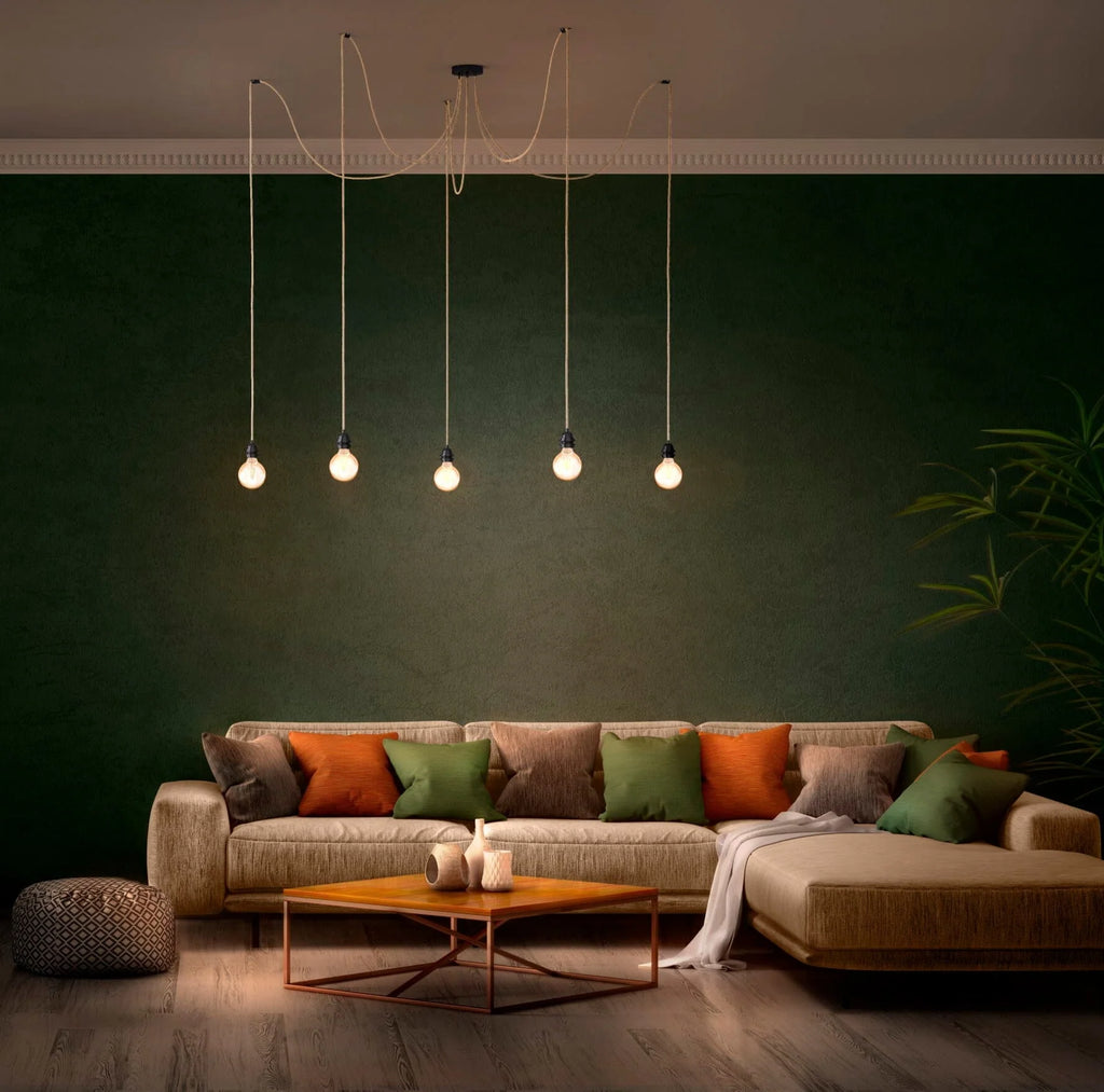 Hang-5 French Linen Ceiling Pendant Light - Black - 5 Wires 3.50m