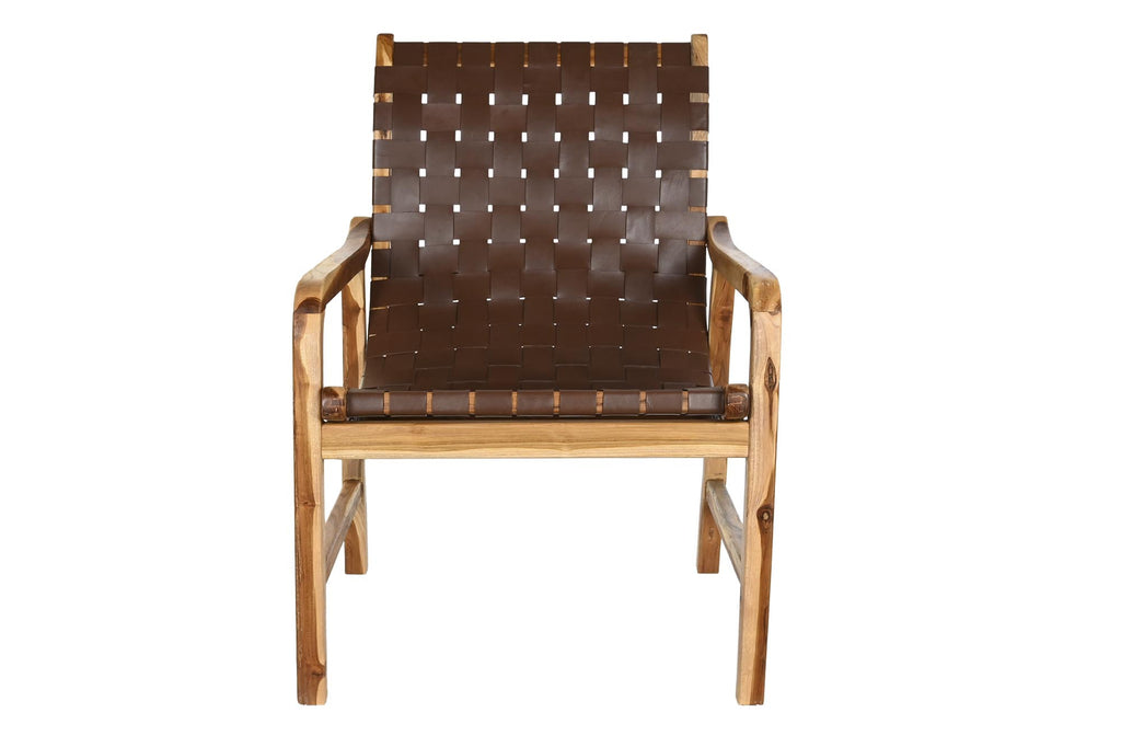 ARMCHAIR TEAK LEATHER 66X73X96 BROWN