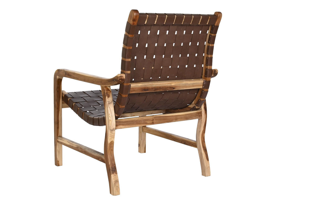 ARMCHAIR TEAK LEATHER 66X73X96 BROWN