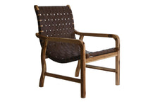 Cargar imagen en el visor de la galería, ARMCHAIR TEAK LEATHER 66X73X96 BROWN