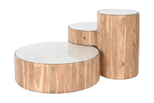 Load image into Gallery viewer, COFFEE TABLE SET 3 ACACIA MARBLE 75X75X25
