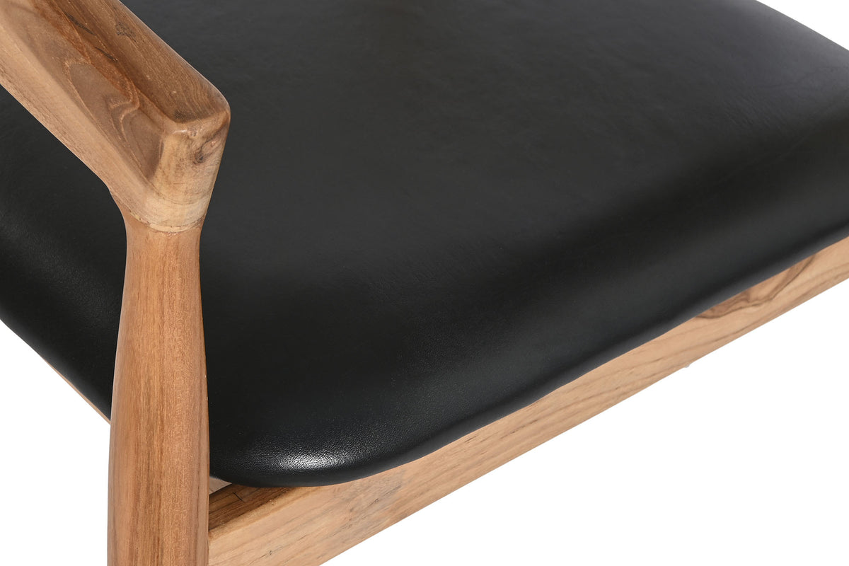 TEAK LEATHER CHAIR 58X54X73 BLACK