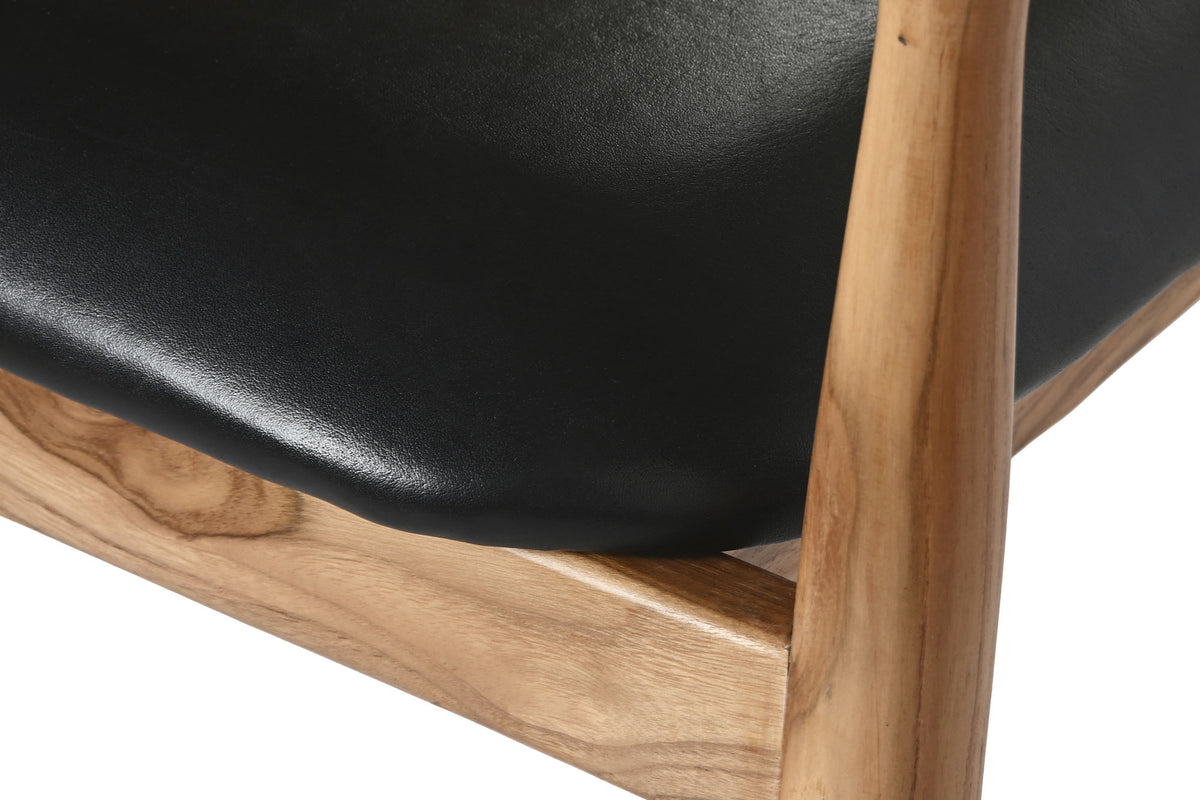 TEAK LEATHER CHAIR 58X54X73 BLACK