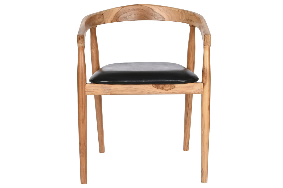 TEAK LEATHER CHAIR 58X54X73 BLACK