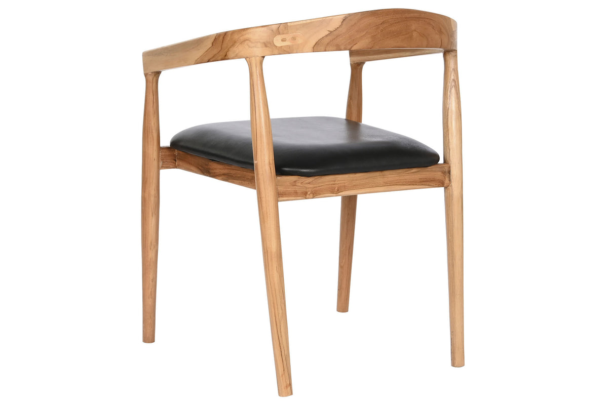 TEAK LEATHER CHAIR 58X54X73 BLACK