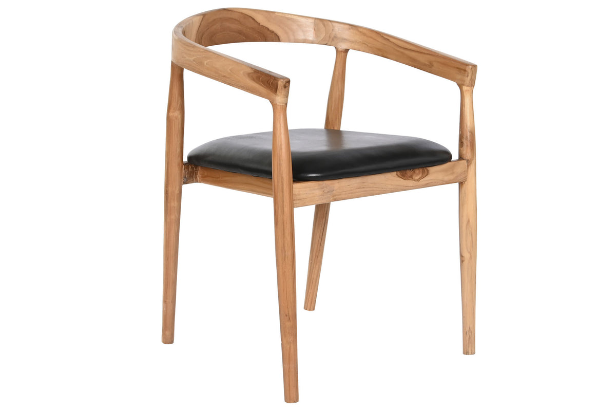 TEAK LEATHER CHAIR 58X54X73 BLACK