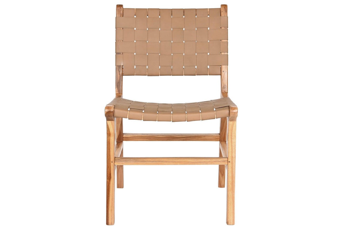 TEAK LEATHER CHAIR 50X58X85 BEIGE