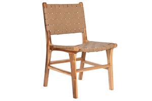 TEAK LEATHER CHAIR 50X58X85 BEIGE