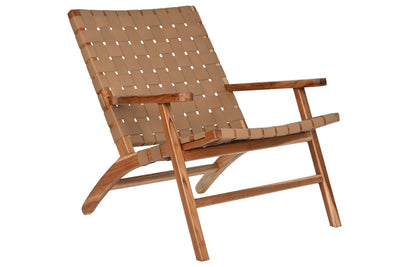 ARMCHAIR TEAK LEATHER 74X78X75 BEIGE