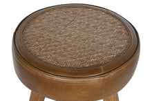 Load image into Gallery viewer, STOOL LEATHER RATTAN 42X42X76 WOOD BROWN