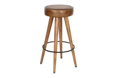 STOOL LEATHER RATTAN 42X42X76 WOOD BROWN