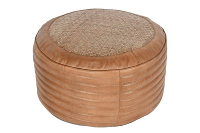 FLOOR CUSHION LEATHER RATTAN 50X50X30 BROWN