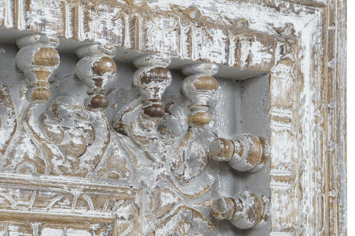 MIRROR CARVED WOOD 100X5X120 ANTIQUED WHITE