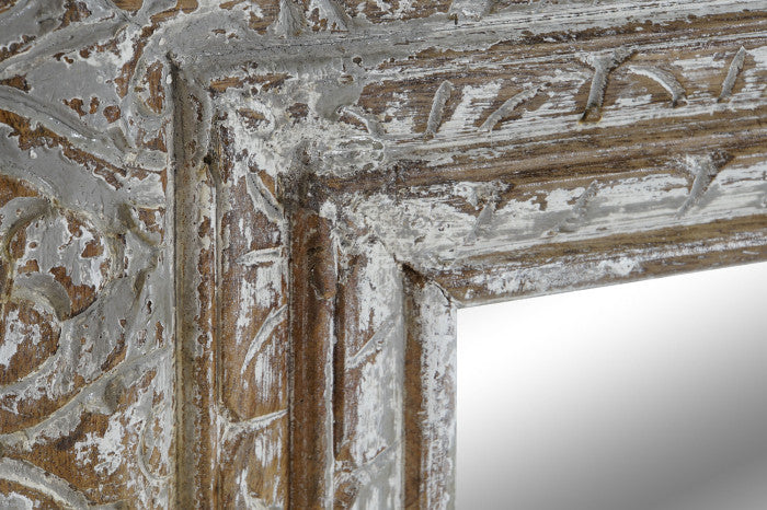 MIRROR CARVED WOOD 100X5X120 ANTIQUED WHITE