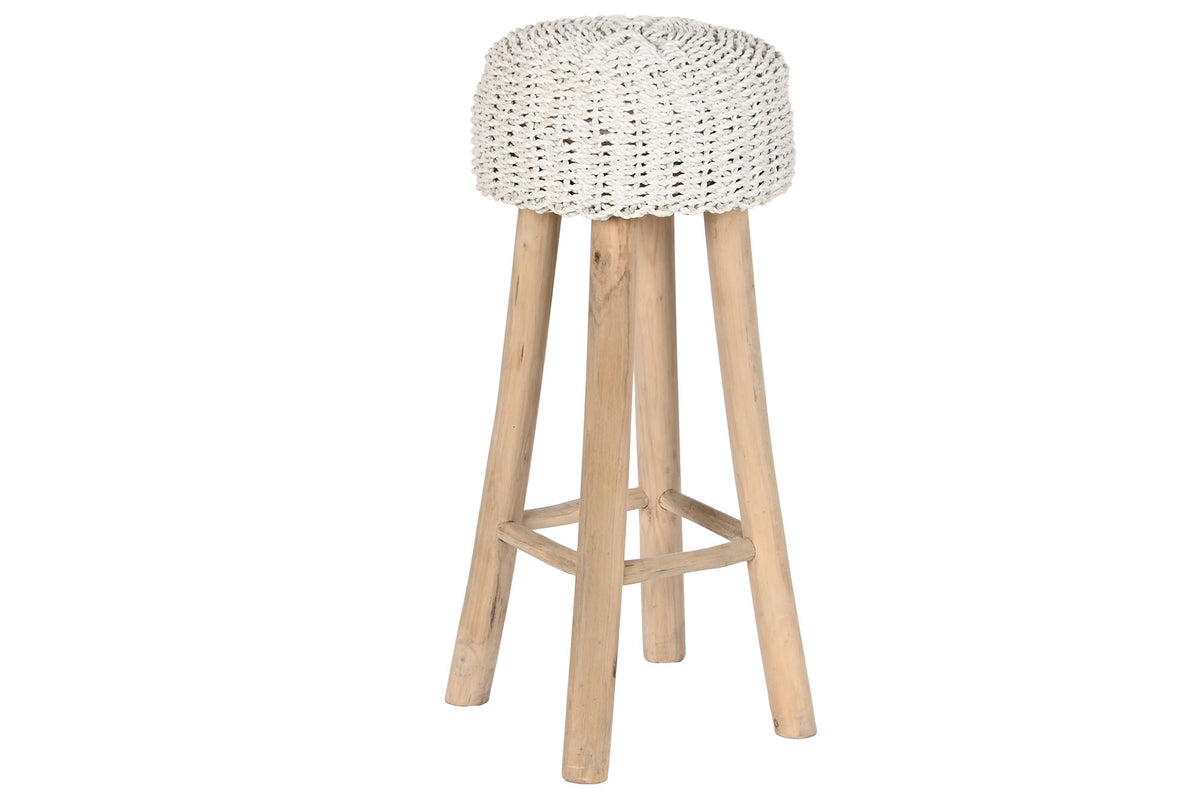 STOOL TEAK FIBRA TRENZADA 32X32X75 WHITE