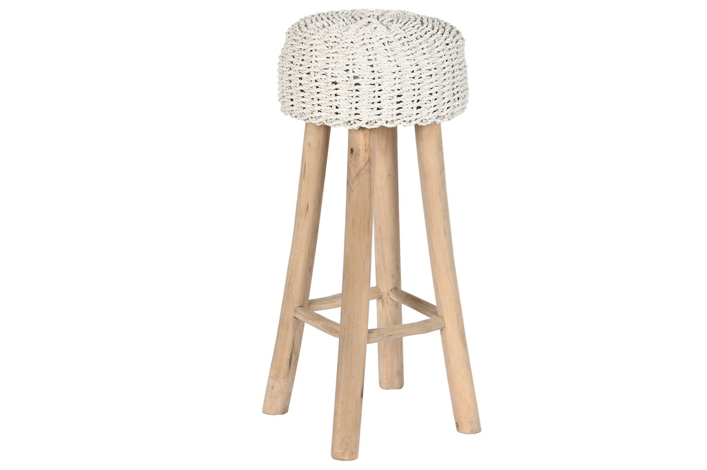 STOOL TEAK FIBRA TRENZADA 32X32X75 WHITE