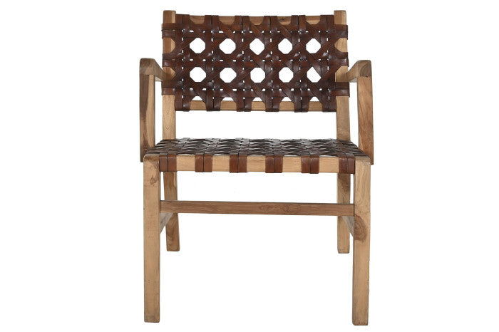 ARMCHAIR TEAK LEATHER 56X58X74