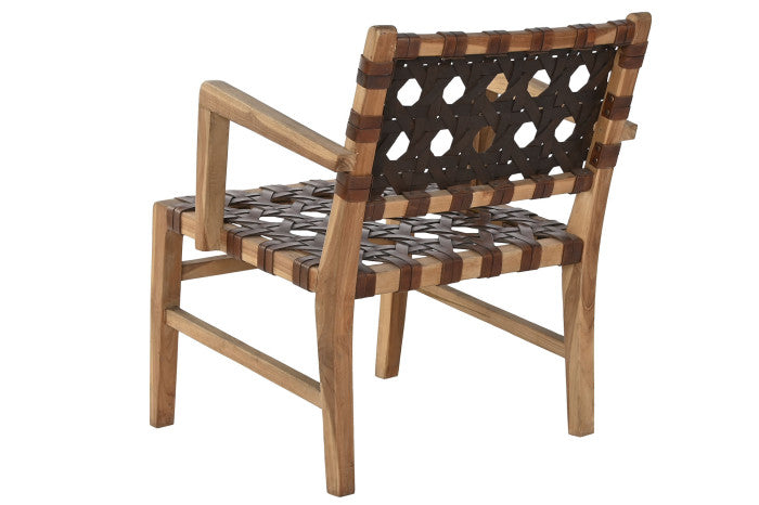 ARMCHAIR TEAK LEATHER 56X58X74
