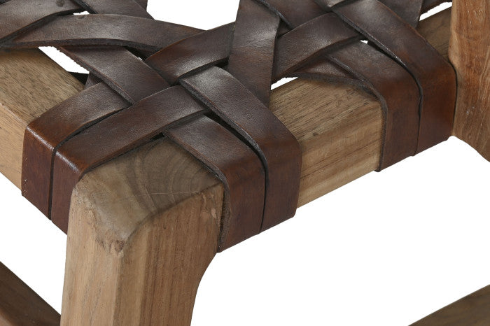 ARMCHAIR TEAK LEATHER 56X58X74