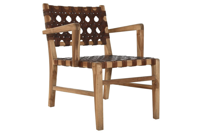 ARMCHAIR TEAK LEATHER 56X58X74