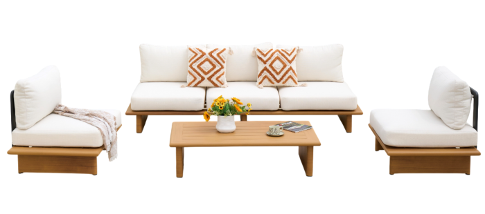 COUCH SET 4 ALUMINIUM 227X78X77 FAUX WOOD BROWN