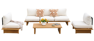 COUCH SET 4 ALUMINIUM 227X78X77 FAUX WOOD BROWN