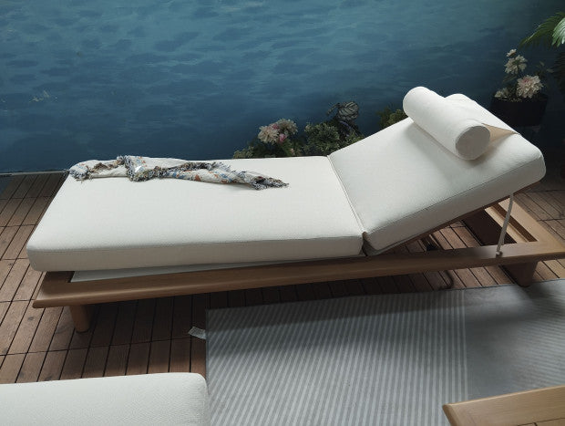 DECK CHAIR ALUMINIUM 210X90X35 RECLINING FAUX WOOD