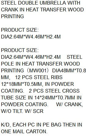 PARASOL STEEL POLYESTER 446X264X240 DOUBLE